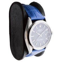 Rolex Steel Oyster Perpetual Date with Custom Made Navy Blue Dial circa, 1970's