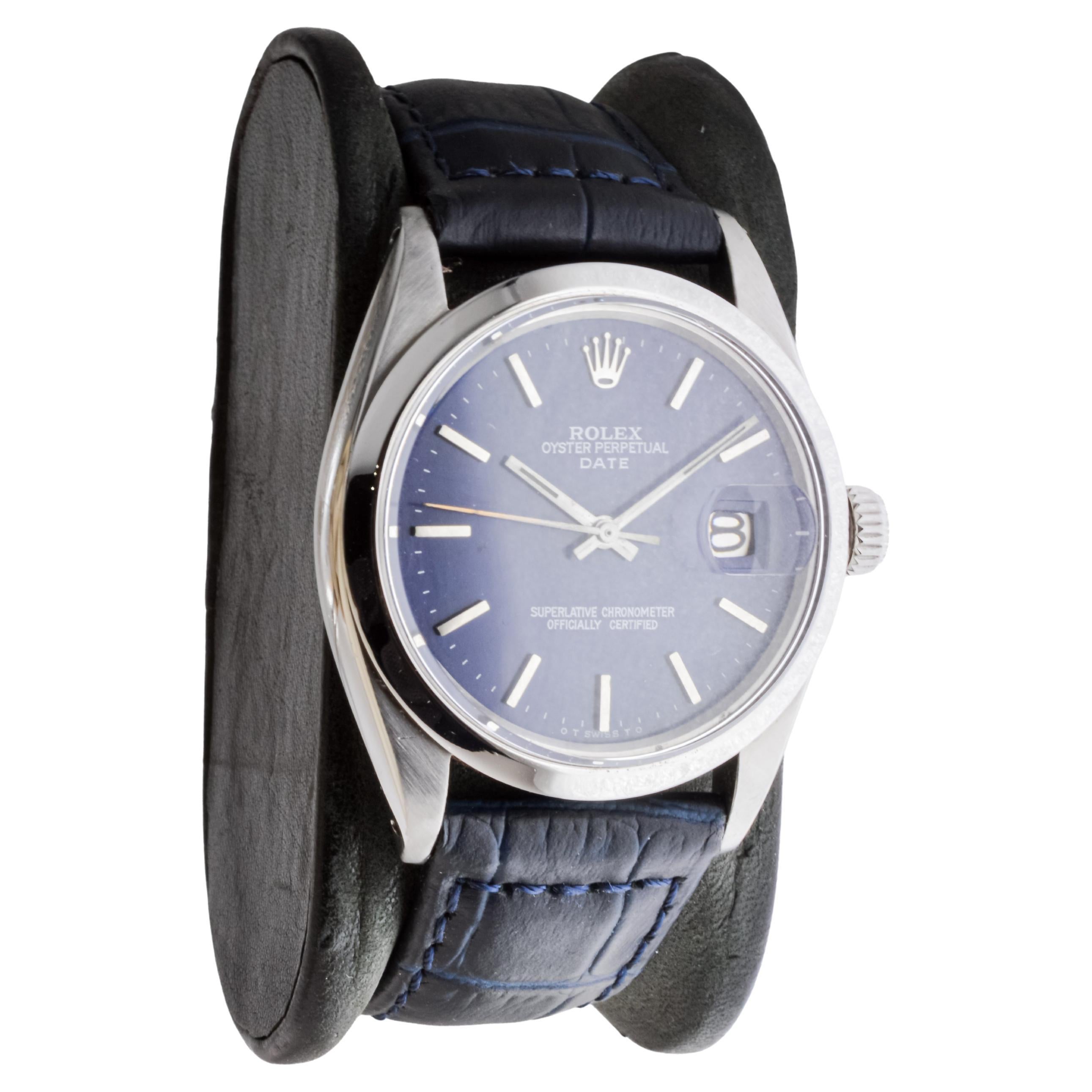 FACTORY / HOUSE: Rolex Watch Company
STYLE / REFERENCE: Oyster Perpetual Date / Reference 1500
METAL / MATERIAL: Stainless Steel
CIRCA / YEAR: 1970's
DIMENSIONS / SIZE: Length 42mm X Diameter 34mm
MOVEMENT / CALIBER: Perpetual Winding / 29 Jewels /
