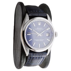 Rolex Steel Oyster Perpetual Date with Custom Made Navy Blue Dial circa, 1970's