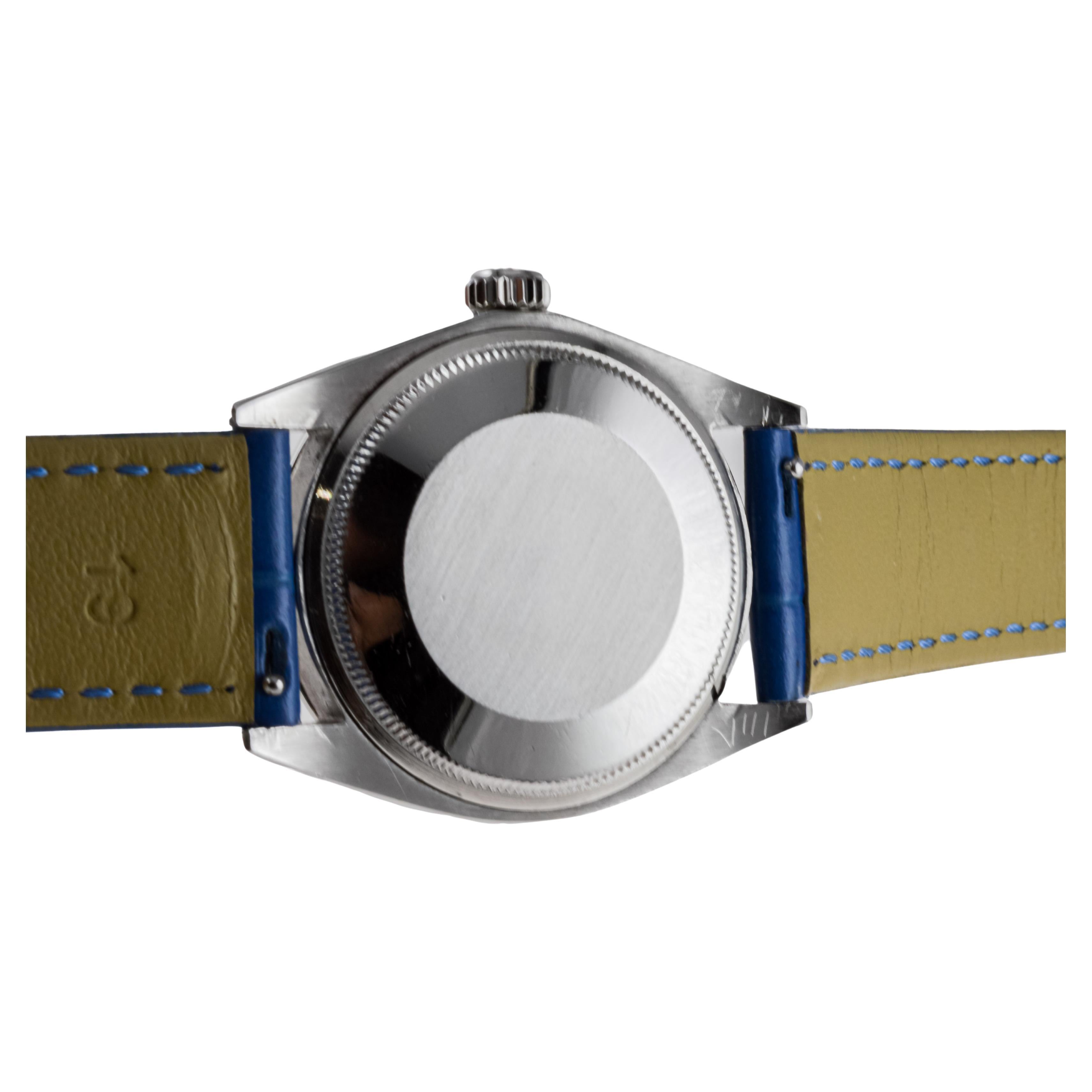 Rolex Steel Oyster Perpetual Date with Custom Made Navy Blue Dial circa, 1970's For Sale 3