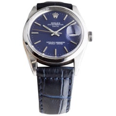 Rolex Steel Oyster Perpetual Date with Custom Made Navy Blue Dial circa, 1970's