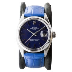 Rolex Steel Oyster Perpetual Date mit CUSTOM MADE Marineblauem Zifferblatt circa, 1970er Jahre