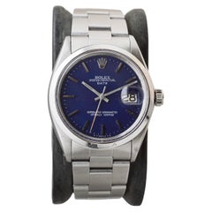 Rolex Steel Oyster Perpetual Date mit CUSTOM MADE Marineblauem Zifferblatt circa, 1970er Jahre