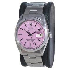 Rolex Stahl Oyster Perpetual Date mit maßgefertigtem rosa Zifferblatt ca. Mitte der 1960er Jahre