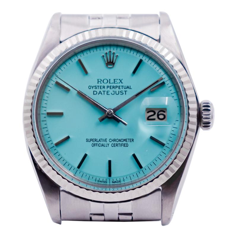 Modern Rolex Steel Oyster Perpetual Date with Custom Made Tiffany Blue Dial, 1970s