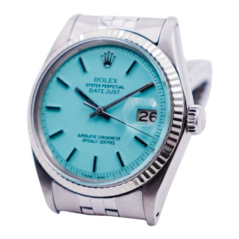 Rolex Steel Oyster Perpetual Date with Custom Made Tiffany Blue Dial, 1970's 3