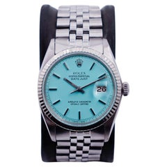 Vintage Rolex Steel Oyster Perpetual Date with Custom Made Tiffany Blue Dial, 1970's