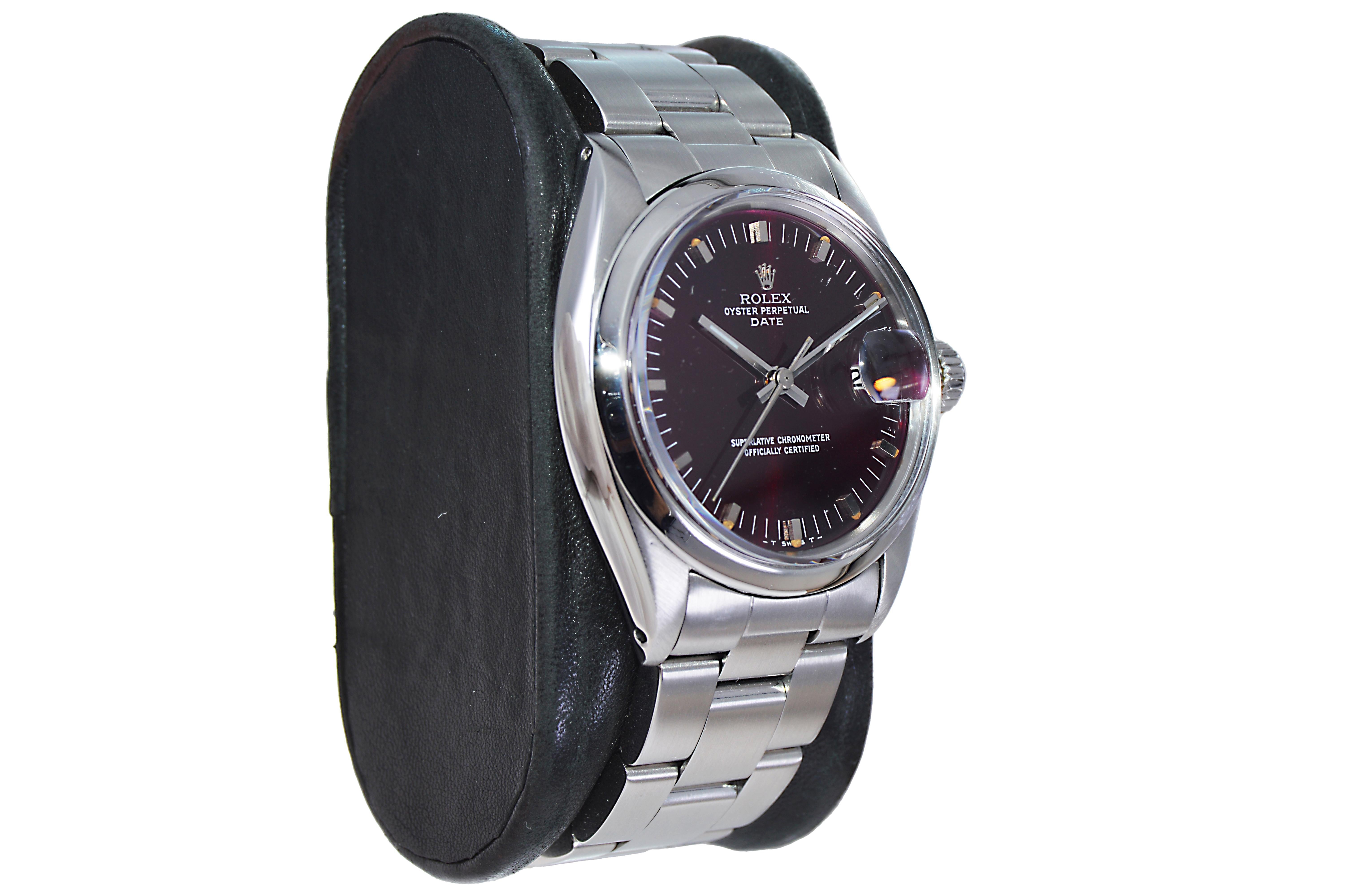 Moderno Rolex Oyster Perpetual Date in acciaio con quadrante personalizzato marrone anni '60/'70 in vendita