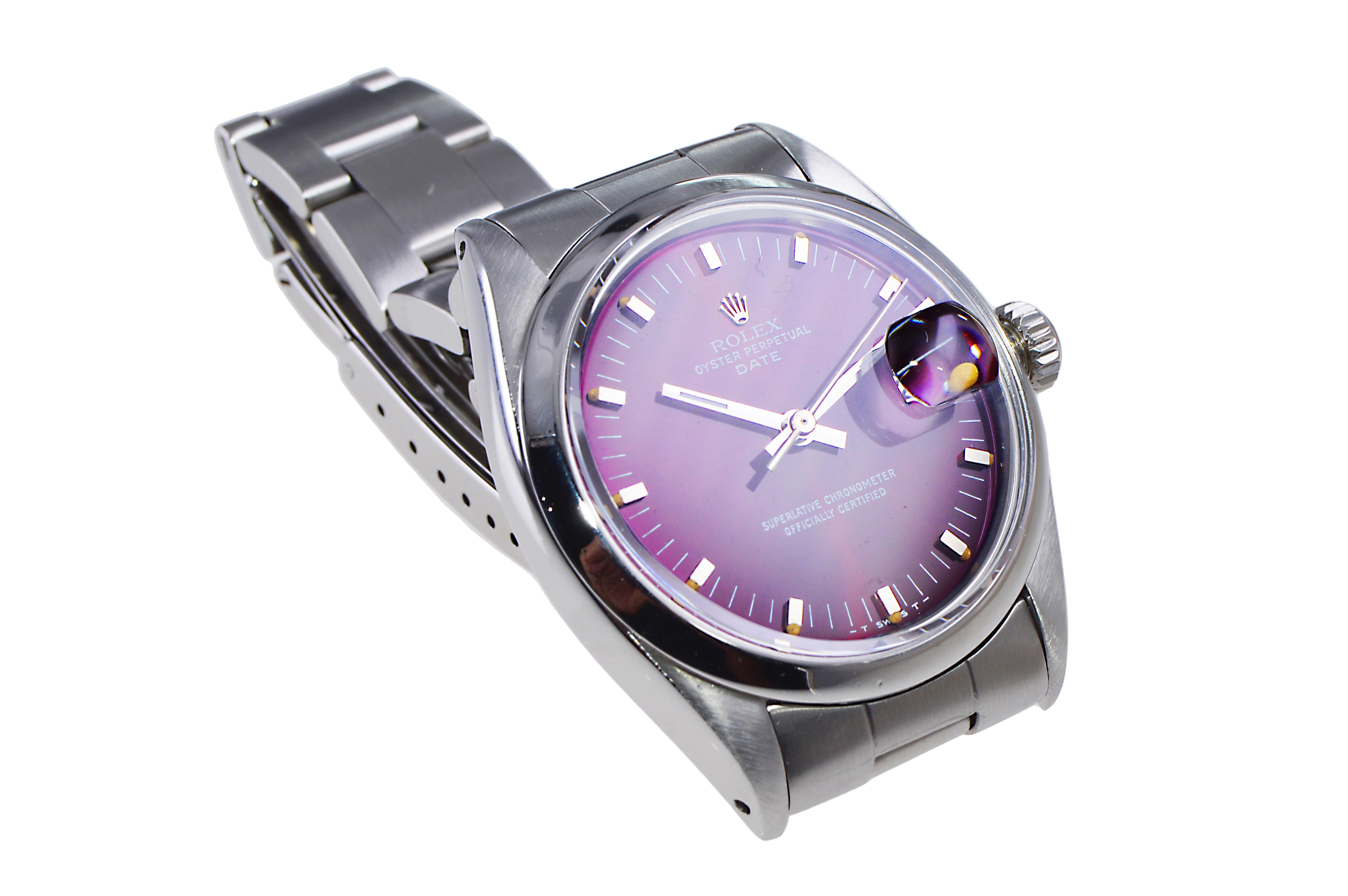 Rolex Oyster Perpetual Date in acciaio con quadrante personalizzato marrone anni '60/'70 in vendita 3