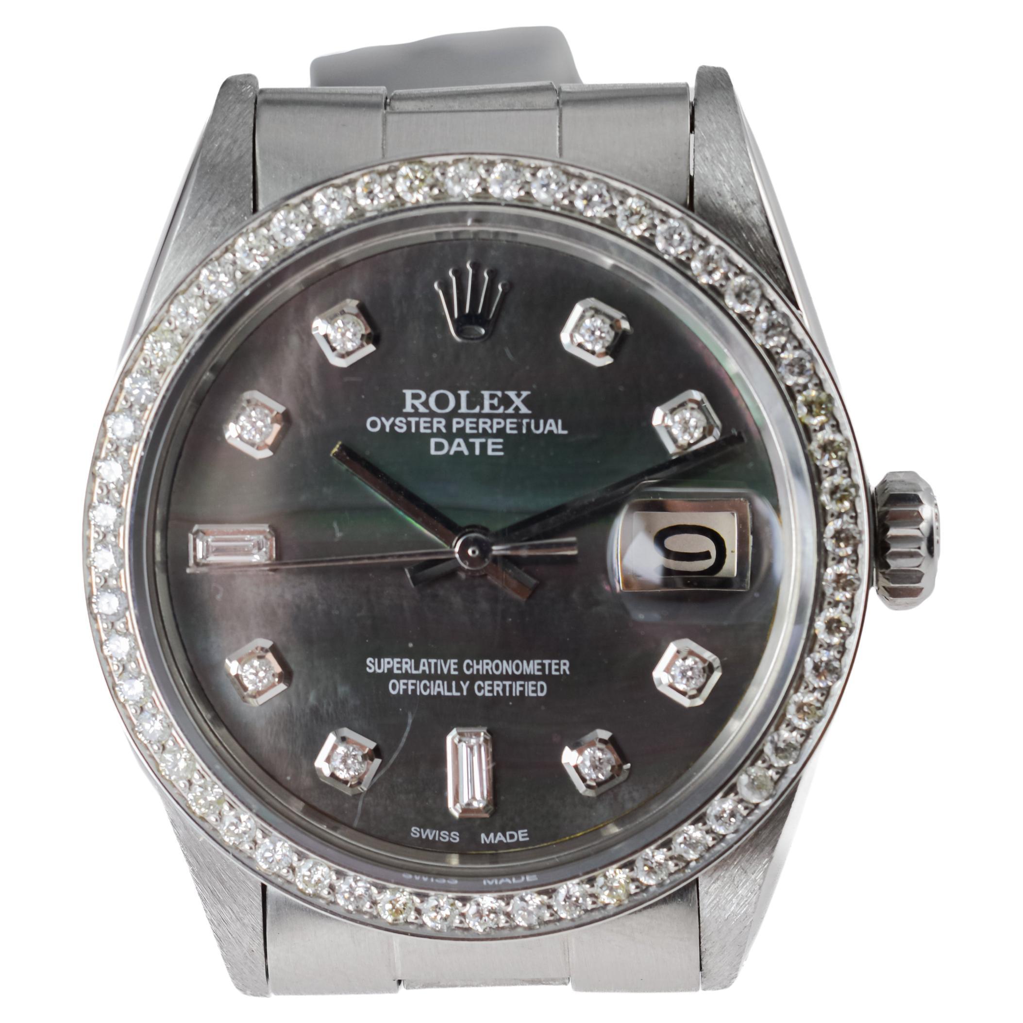 Rolex Steel Oyster Perpetual Date With Custom Mother of Pearl Dial and Bezel For Sale 5