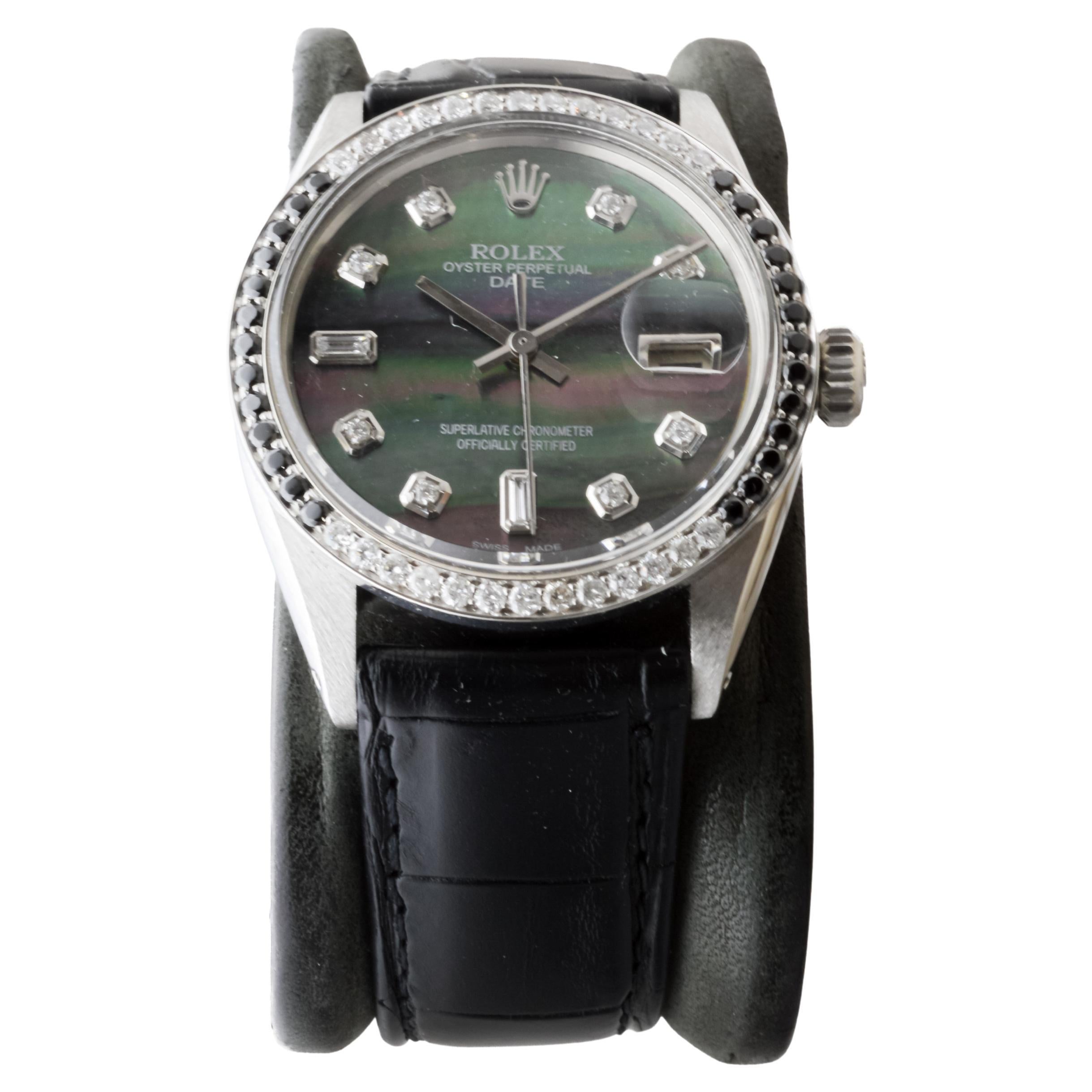 Rolex Steel Oyster Perpetual Date With Custom Mother of Pearl Dial and Bezel For Sale 1