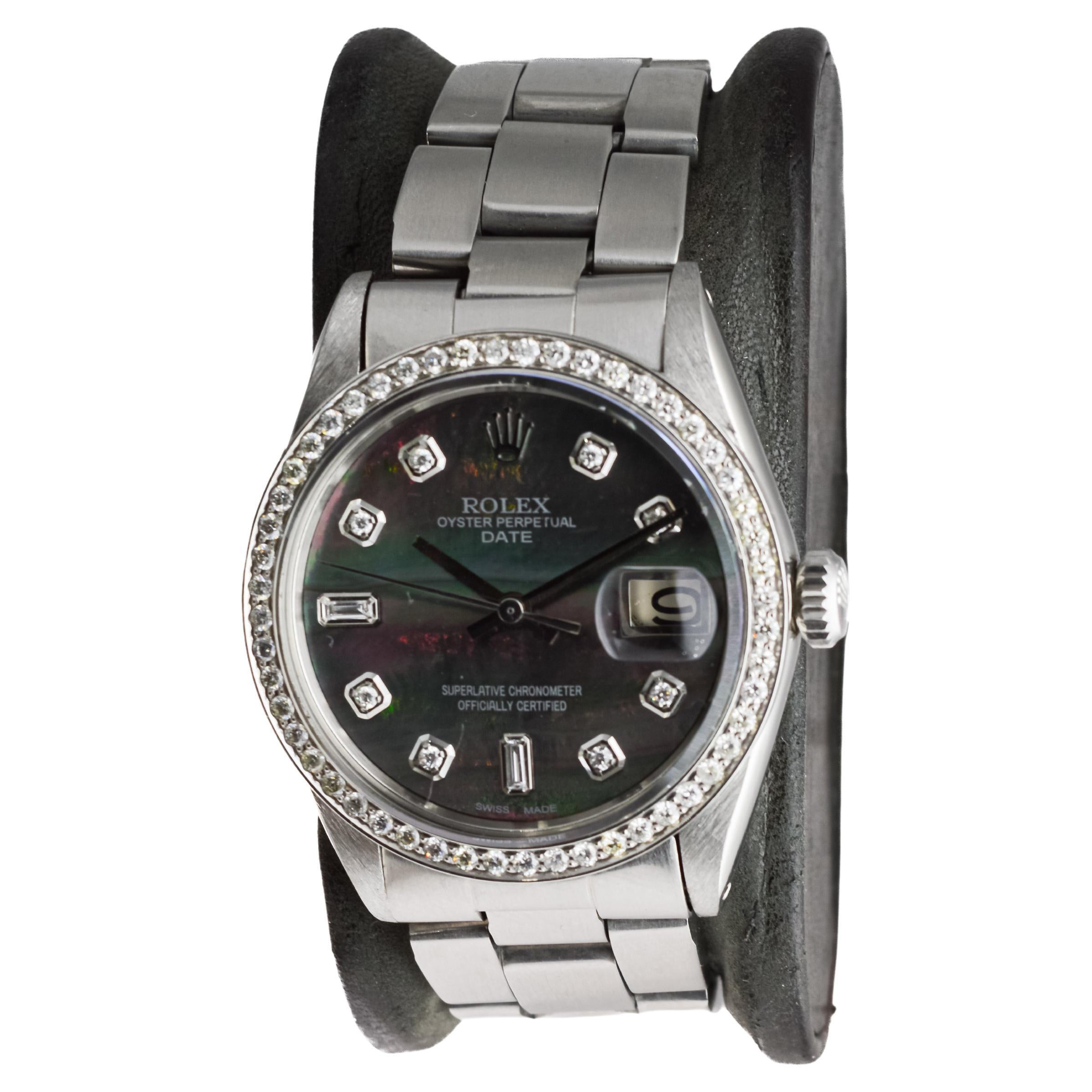 Rolex Oyster Perpetual Date in acciaio con quadrante e lunetta personalizzati in madreperla in vendita 1