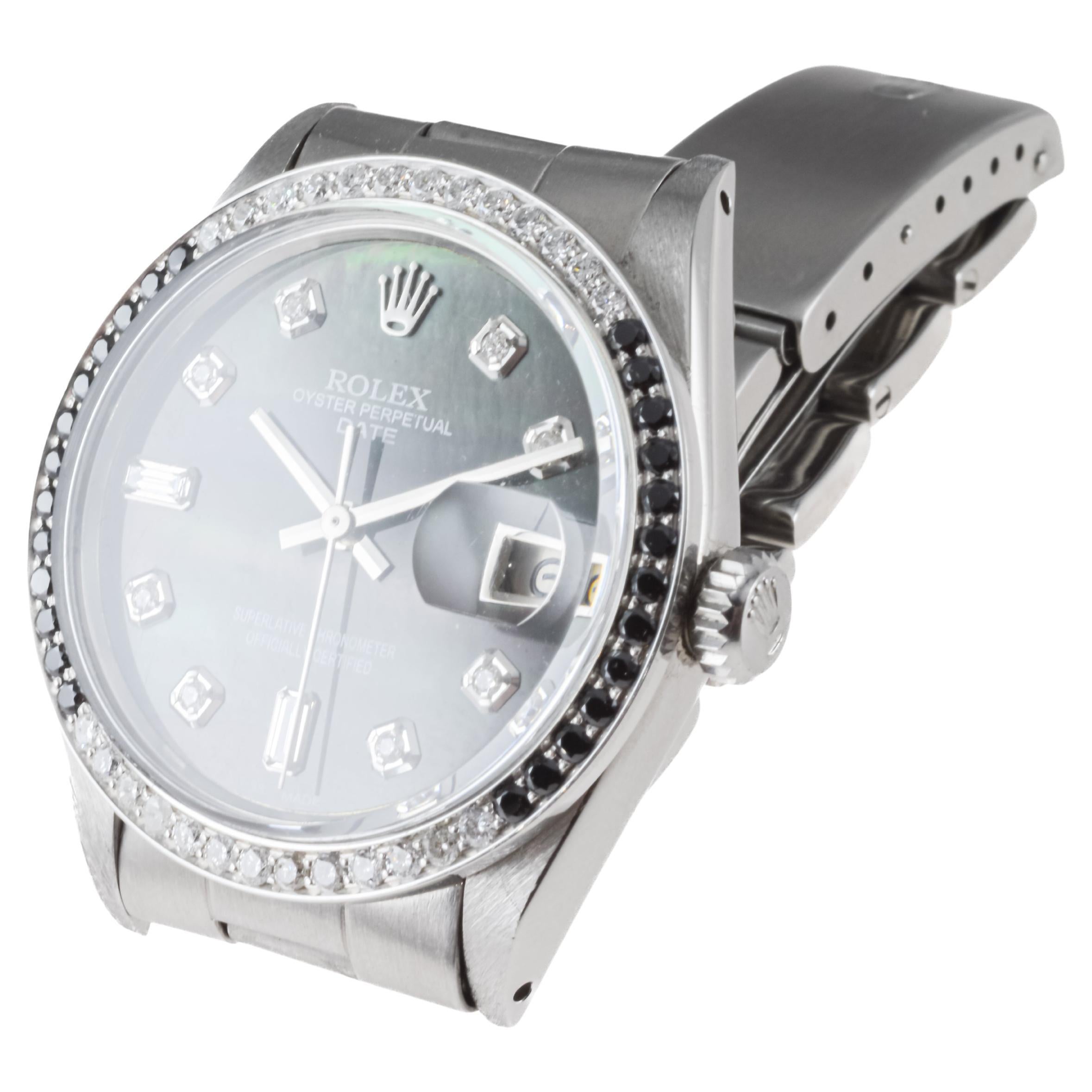 Rolex Steel Oyster Perpetual Date With Custom Mother of Pearl Dial and Bezel For Sale 6