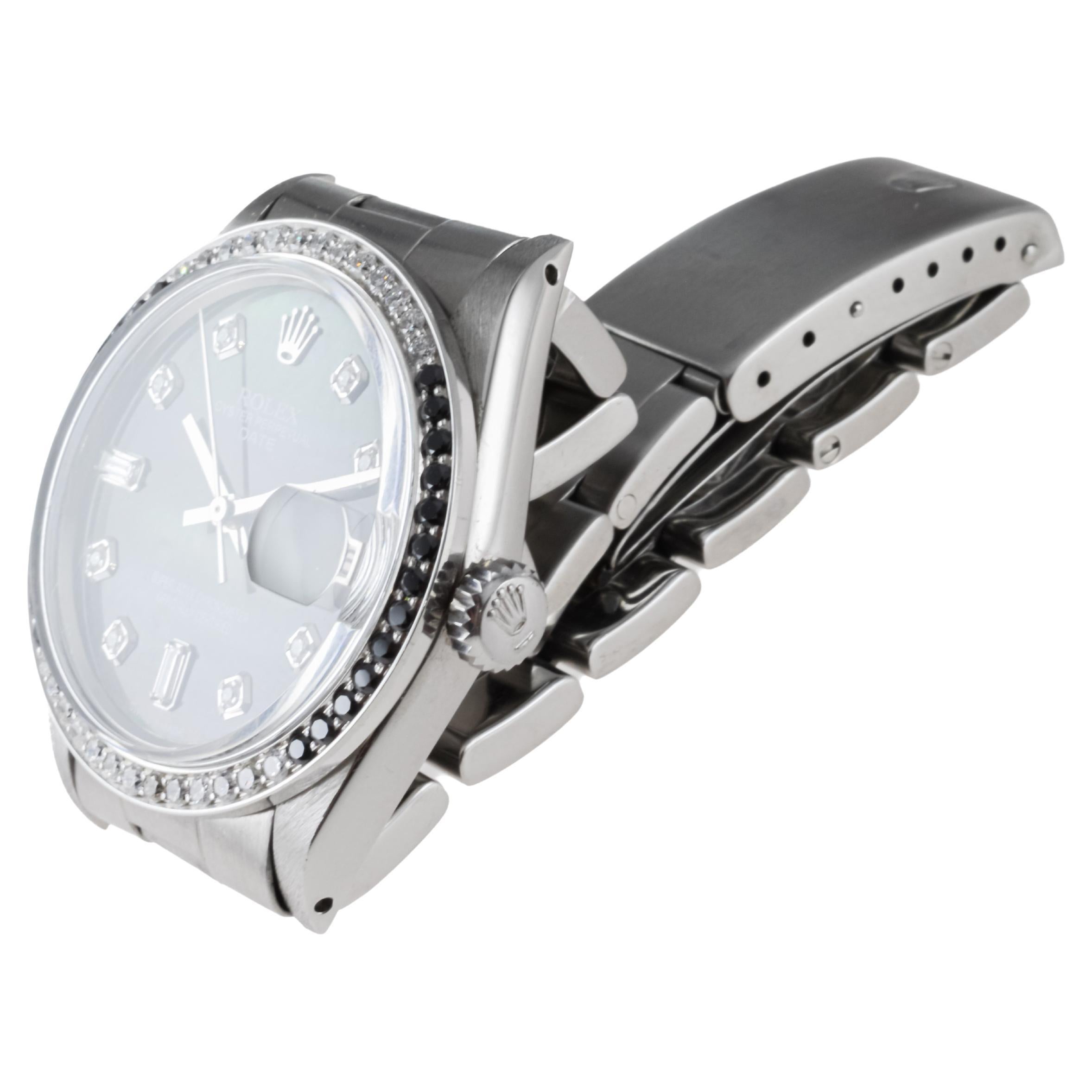 Rolex Steel Oyster Perpetual Date With Custom Mother of Pearl Dial and Bezel For Sale 7
