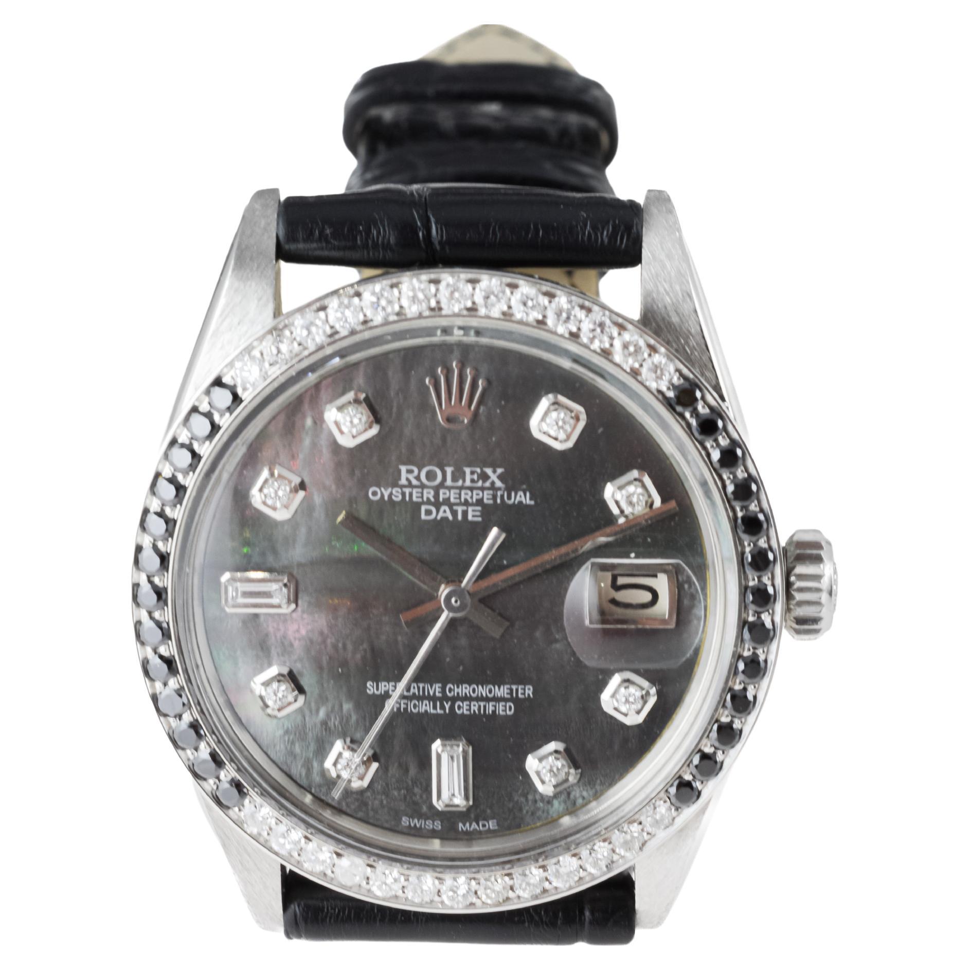 Rolex Steel Oyster Perpetual Date With Custom Mother of Pearl Dial and Bezel For Sale 4