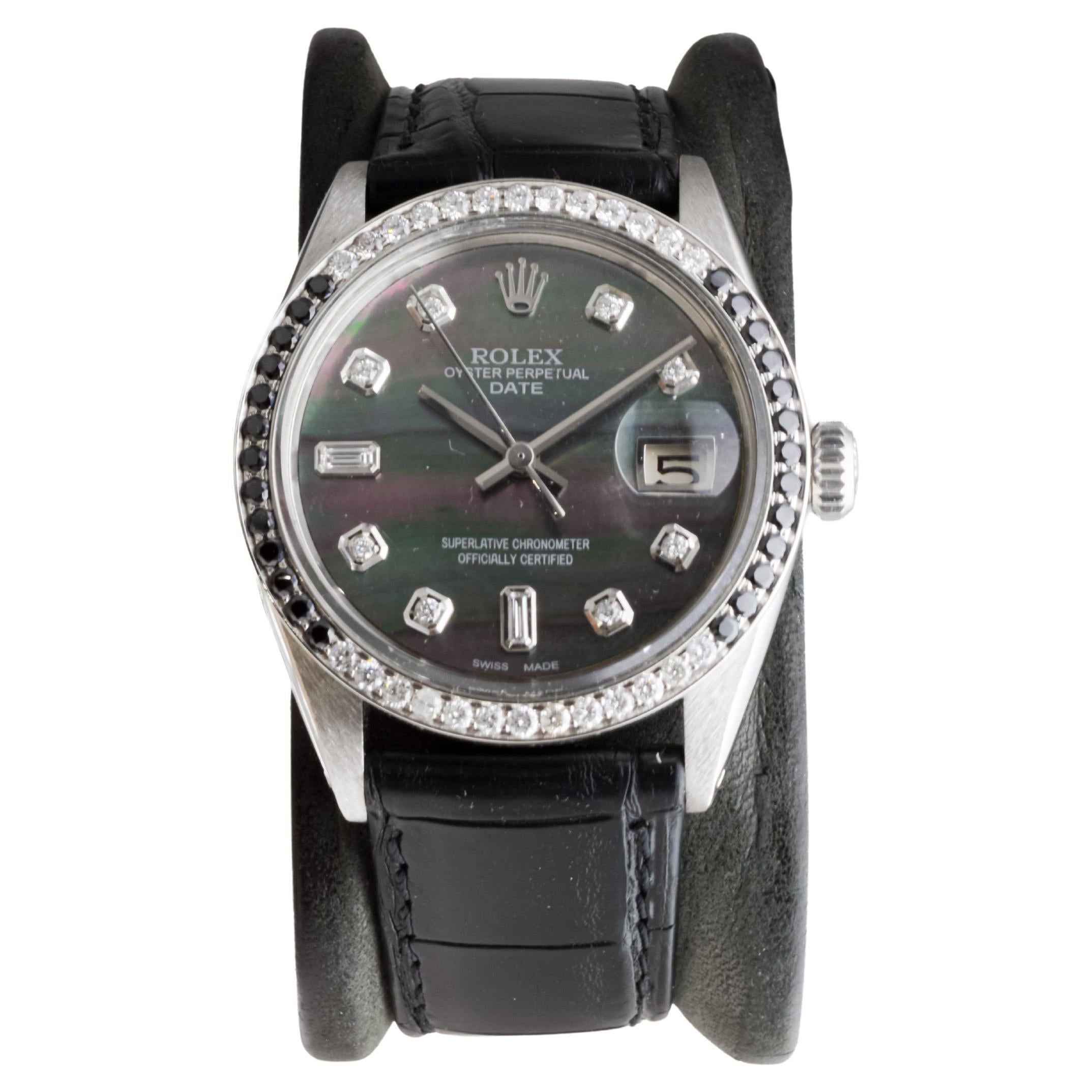 Rolex Steel Oyster Perpetual Date With Custom Mother of Pearl Dial and Bezel