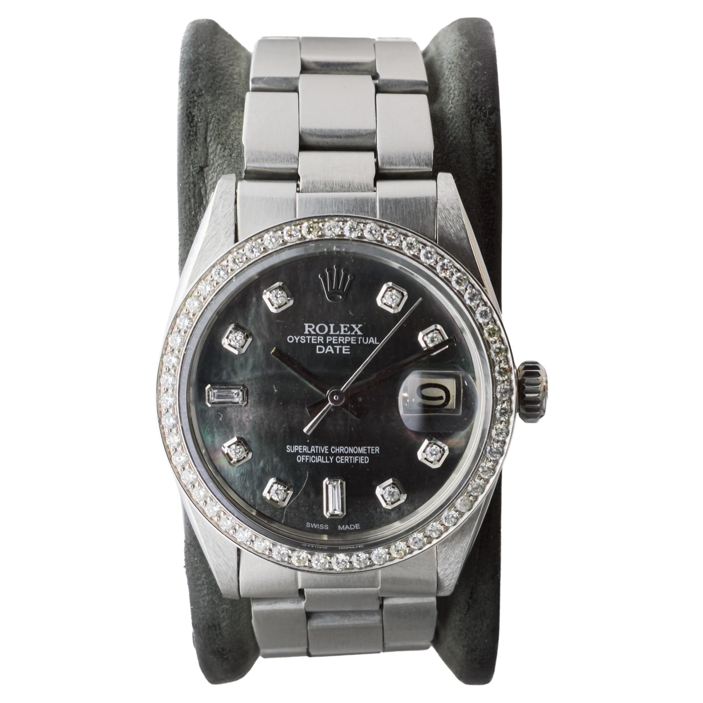 Rolex Steel Oyster Perpetual Date With Custom Mother of Pearl Dial and Bezel