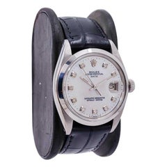 Rolex Stahl Oyster Perpetual Date mit maßgefertigtem Perlmutt-Diamant-Zifferblatt 1970er