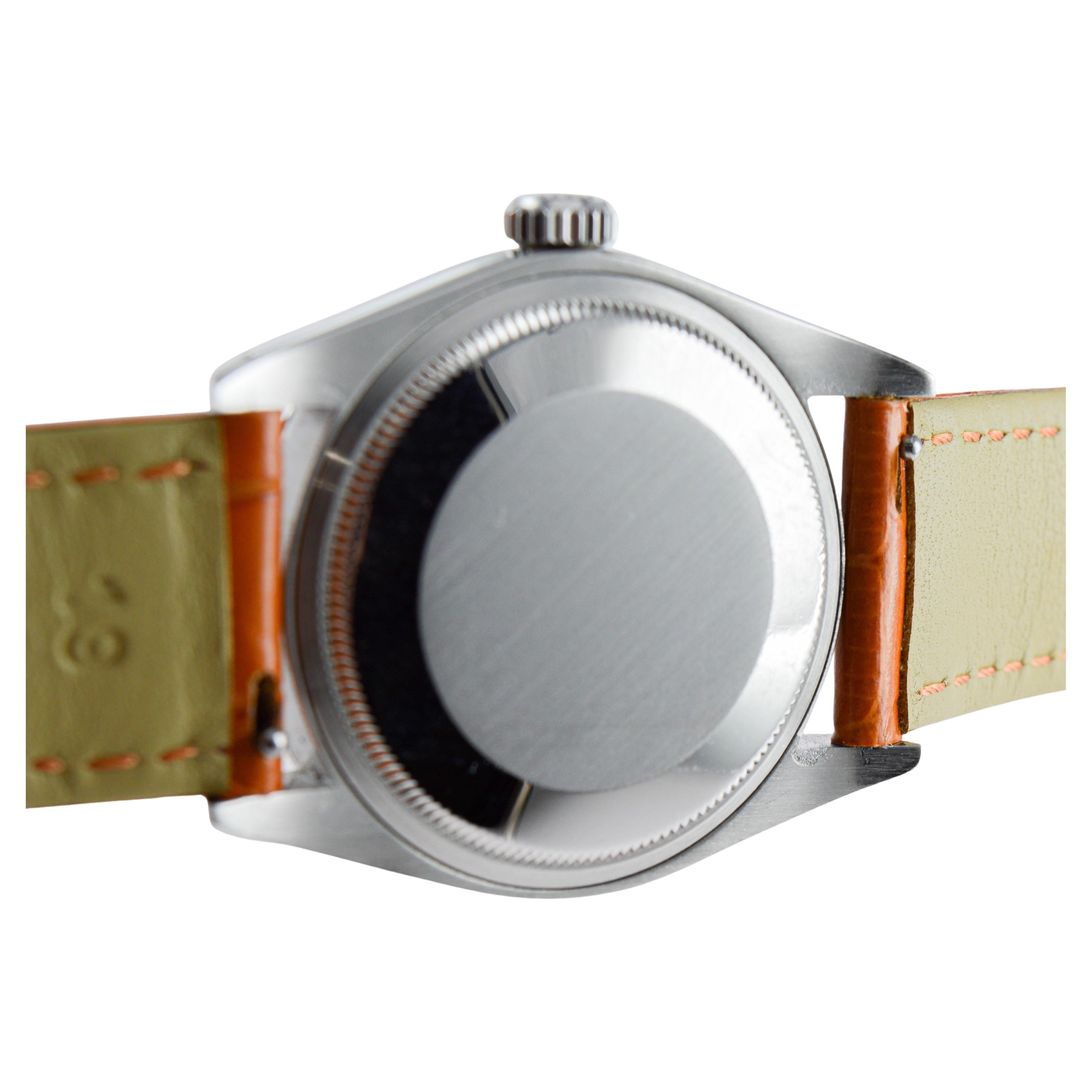 Rolex Steel Oyster Perpetual Date with Custom Orange Dial Diamond Markers 1970's For Sale 6