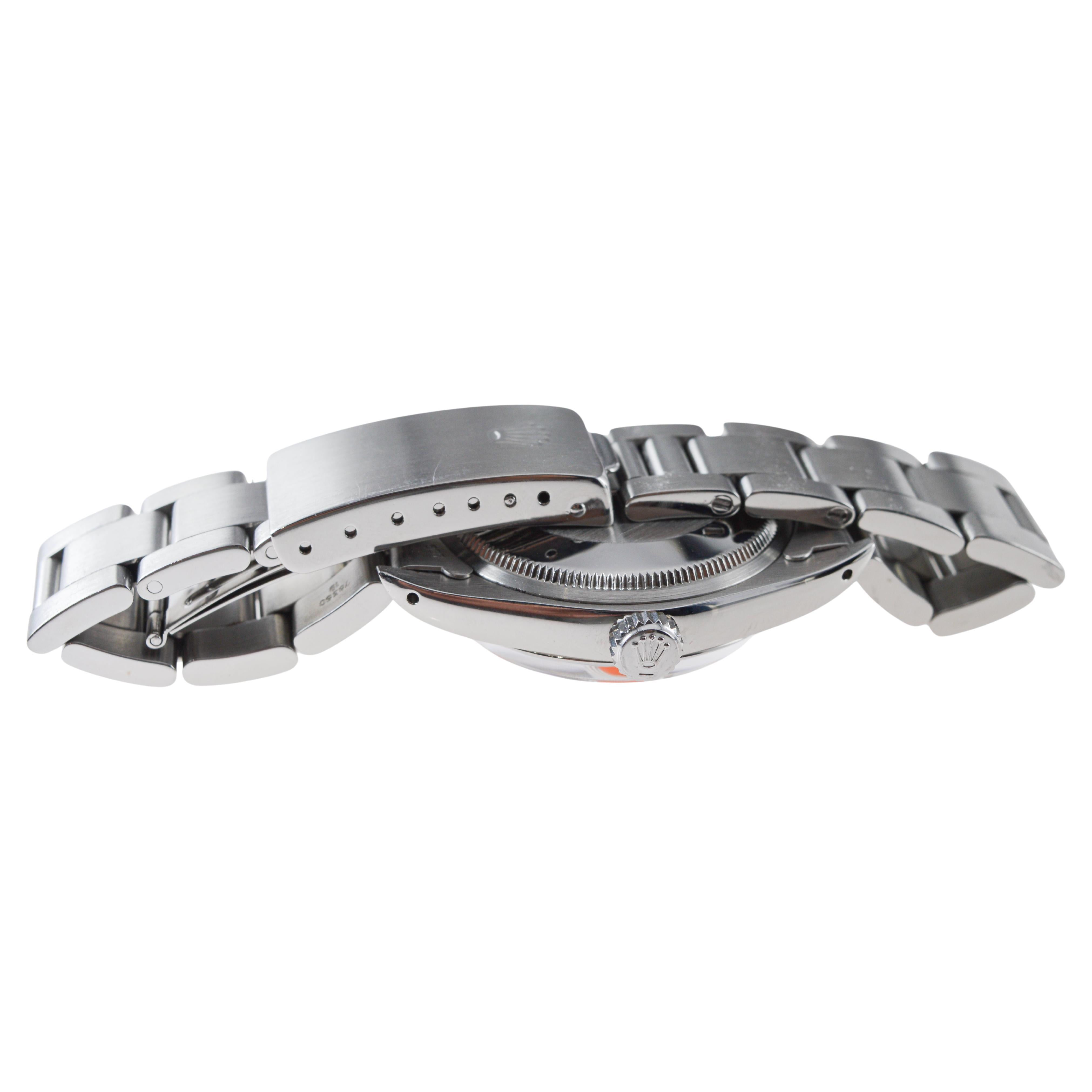 Rolex Steel Oyster Perpetual Date with Custom Orange Dial Diamond Markers 1970's im Angebot 8