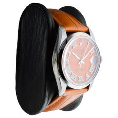 Rolex Steel Oyster Perpetual Date with Custom Orange Dial Diamond Markers 1970's