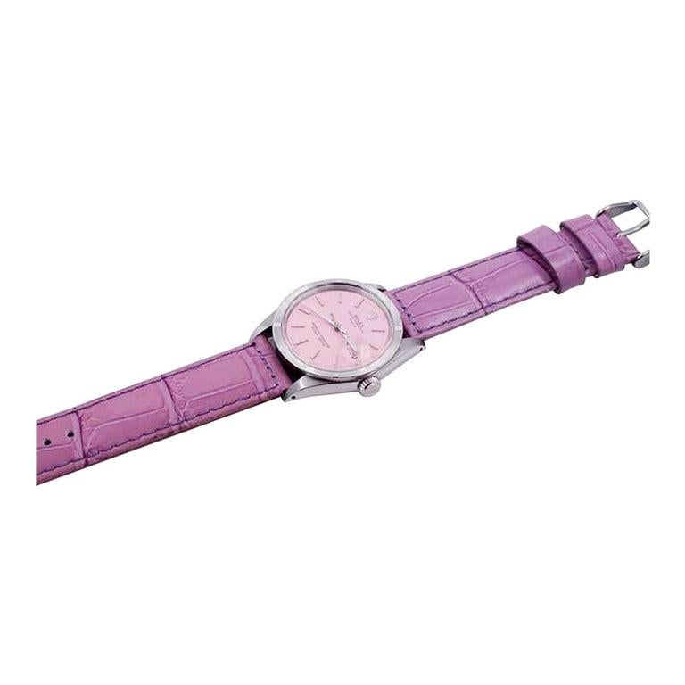 Women's or Men's Rolex Steel Oyster Perpetual Date with Custom Pink Dial from 1960''s For Sale