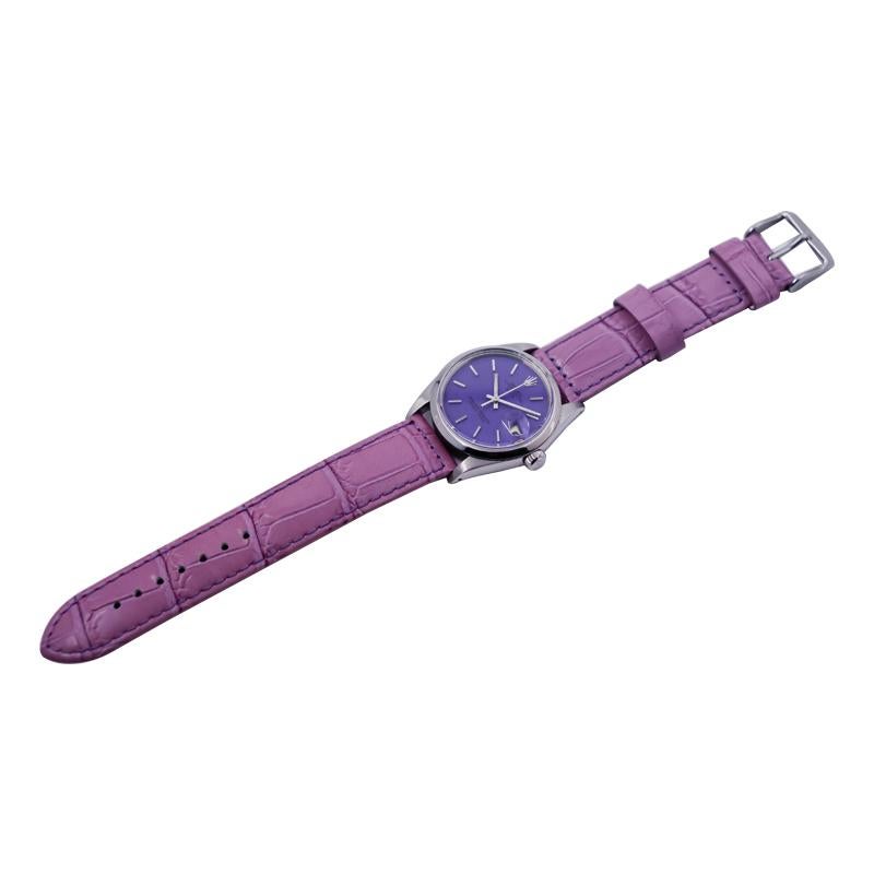 Women's or Men's Rolex Steel Oyster Perpetual Date with Custom Purple Dial, 1970's For Sale