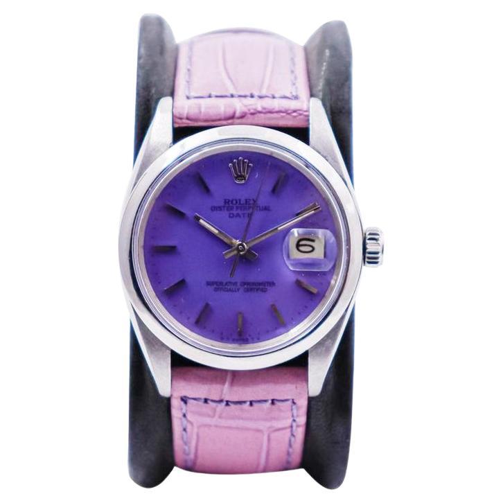Rolex Steel Oyster Perpetual Date with Custom Purple Dial, 1970's For Sale