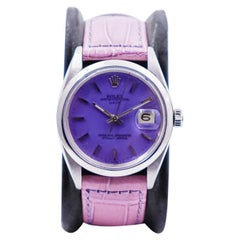 Retro Rolex Steel Oyster Perpetual Date with Custom Purple Dial, 1970's