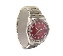 Rolex Stahl Oyster Perpetual Date mit maßgefertigtem rotem Diamantzifferblatt aus Stahl, 1970er Jahre