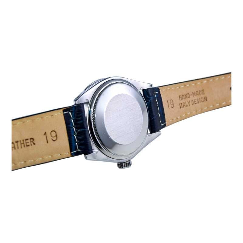Rolex Steel Oyster Perpetual Date with Custom Blue Dial Early 1970's For Sale 12