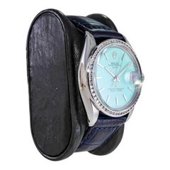 Rolex Stahl Oyster Perpetual Date mit maßgefertigtem Tiffany blauen Zifferblatt Anfang der 1970er Jahre