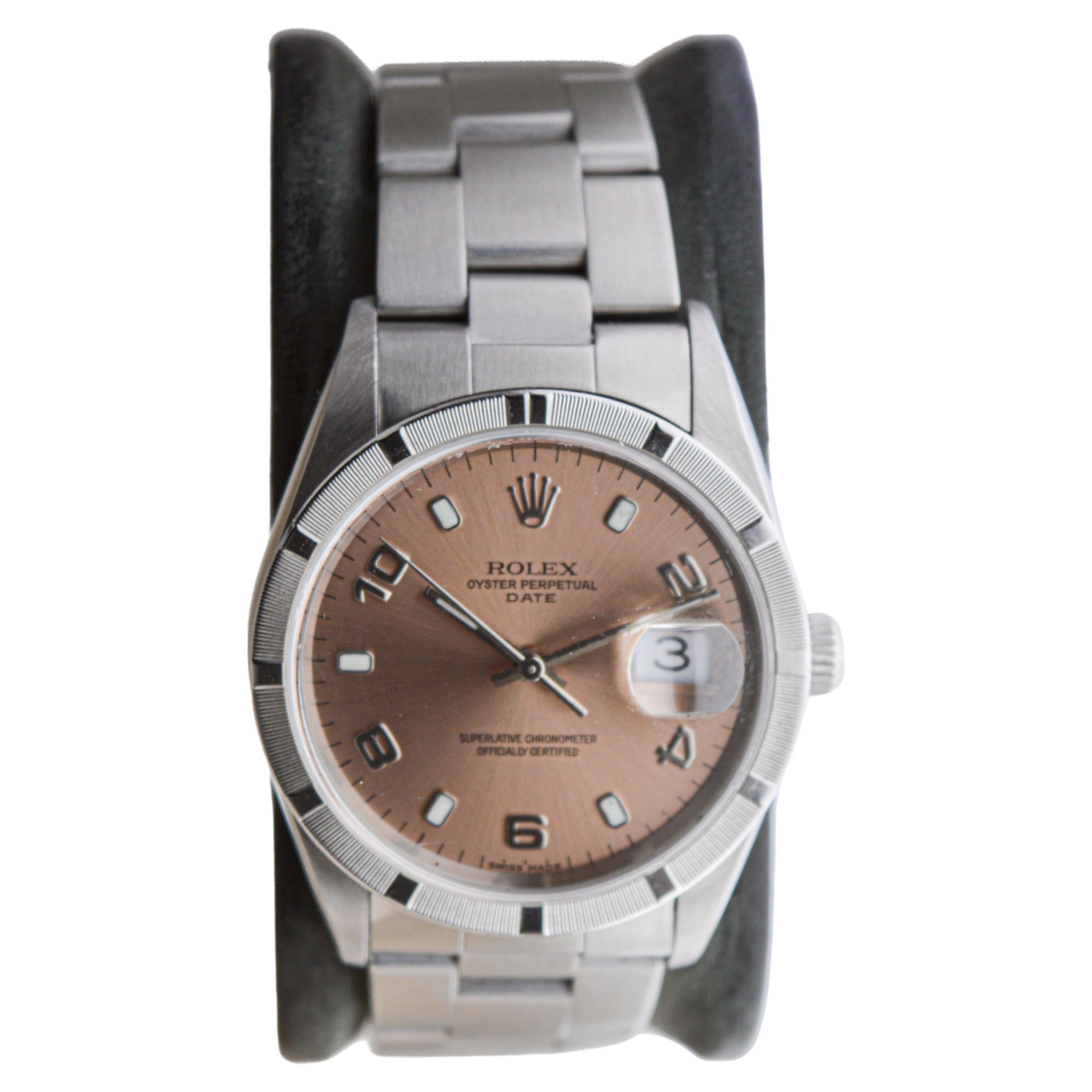 Modern Rolex Steel Oyster Perpetual Date with Exceptional Bronze Dial circa, 2000 For Sale