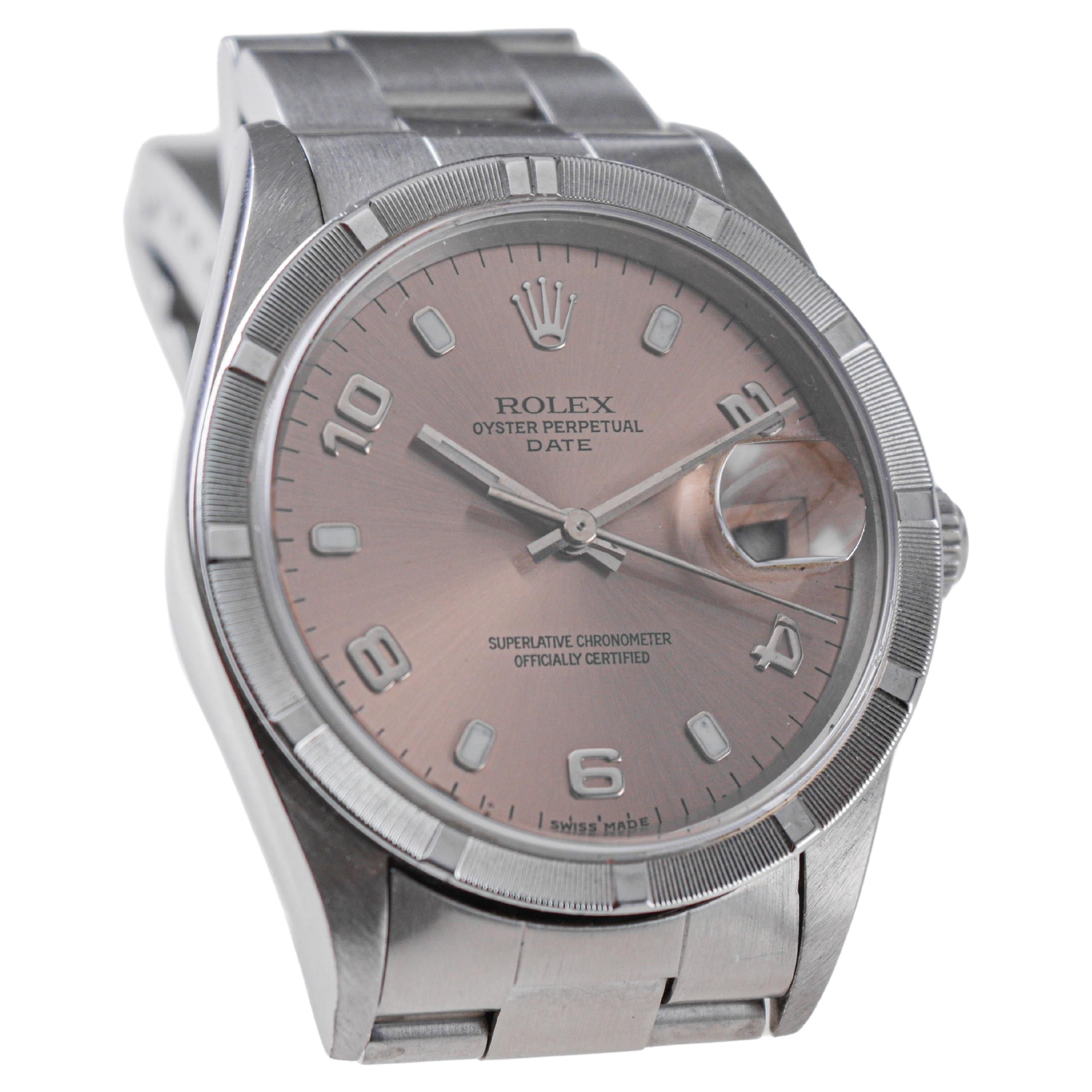 Modern Rolex Steel Oyster Perpetual Date with Exceptional Bronze Dial circa, 2000 For Sale