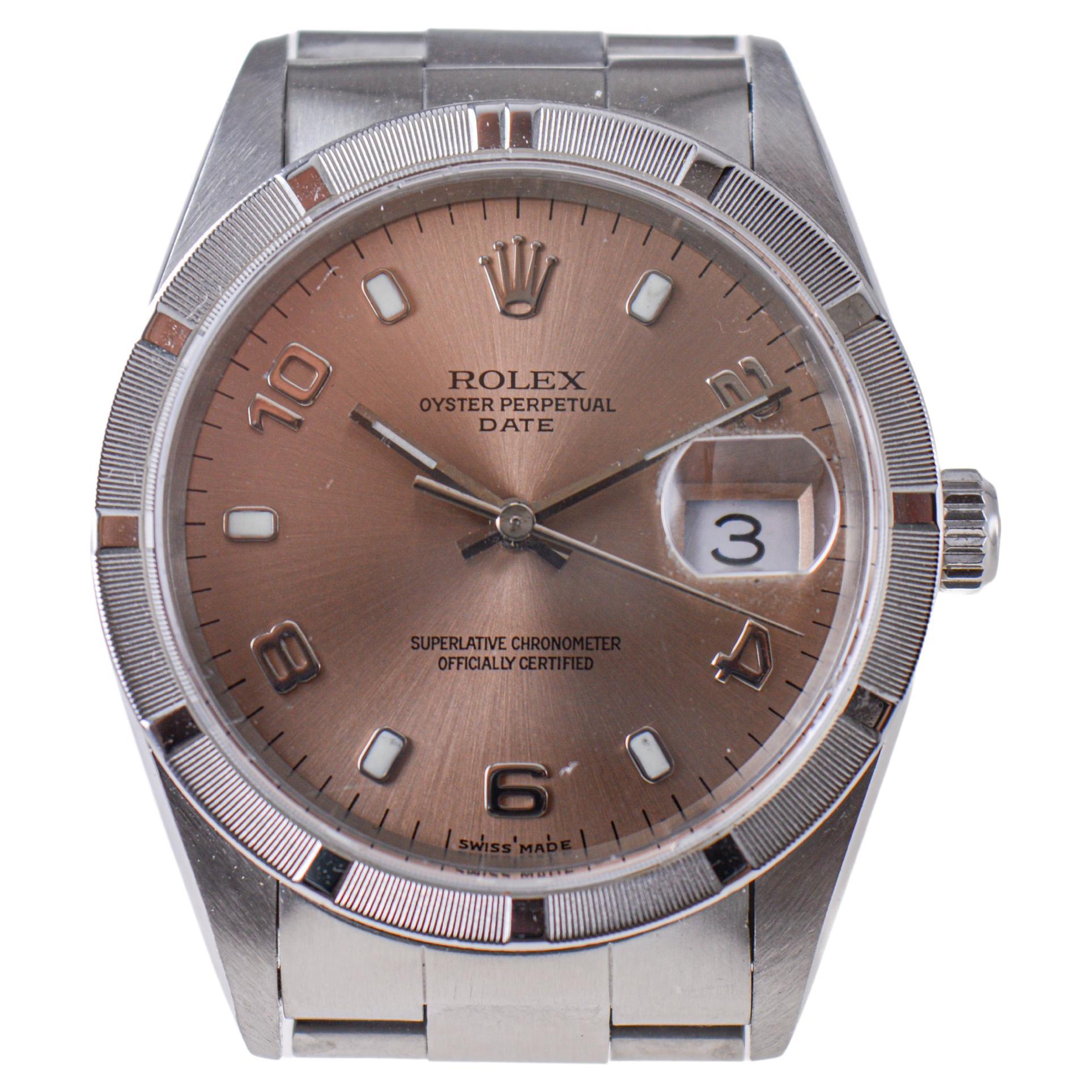 Rolex Steel Oyster Perpetual Date with Exceptional Bronze Dial circa, 2000 For Sale 1