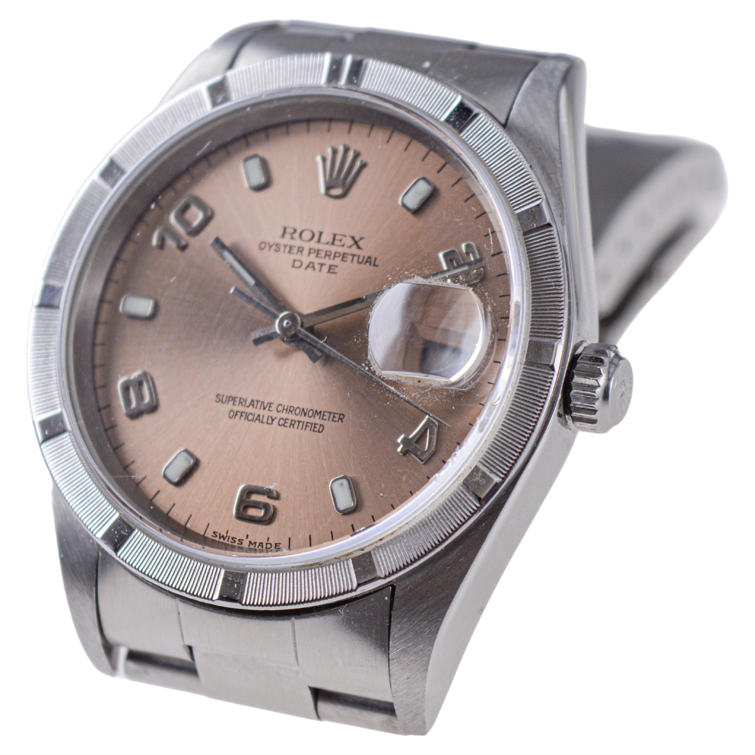 Rolex Steel Oyster Perpetual Date with Exceptional Bronze Dial circa, 2000 For Sale 2