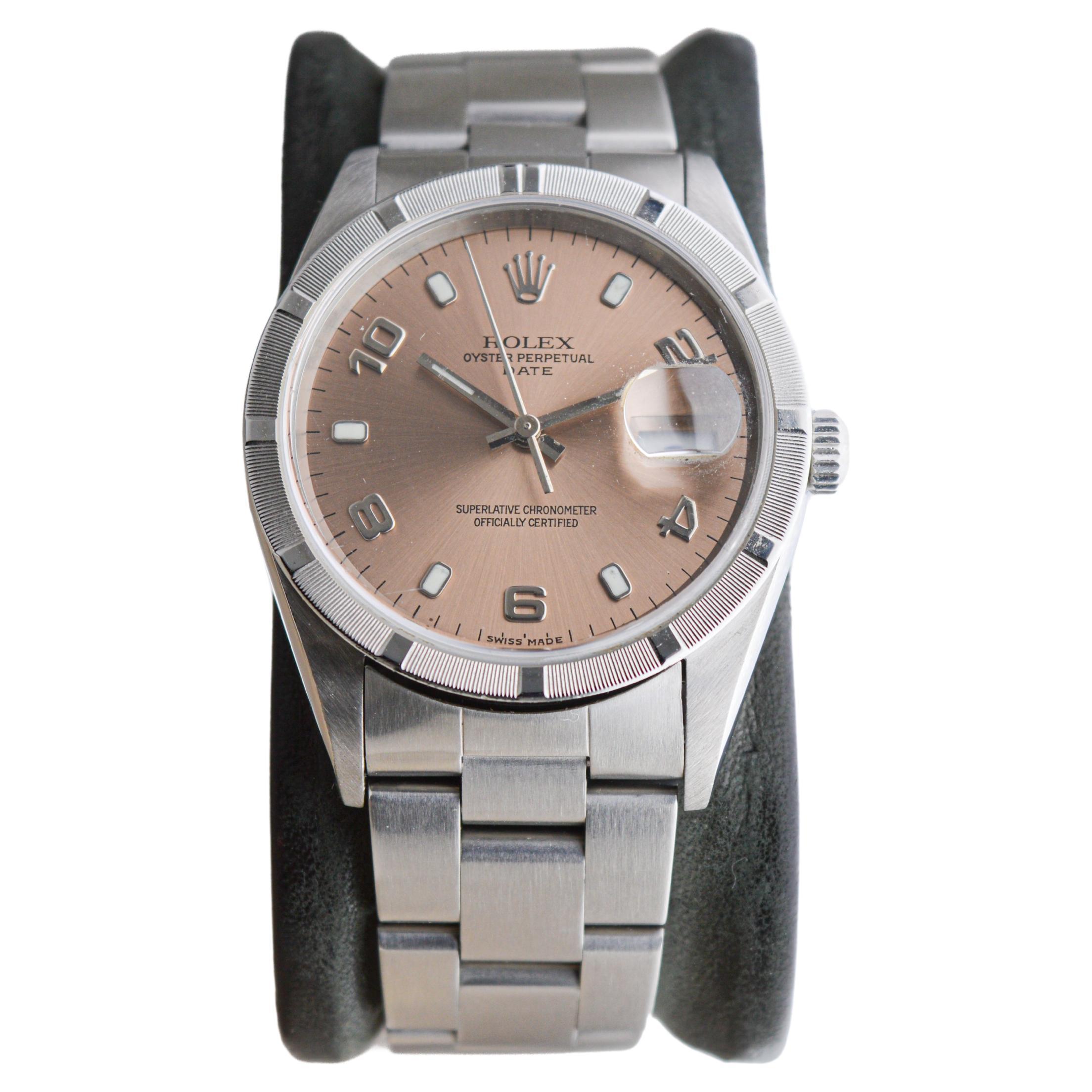 Rolex Steel Oyster Perpetual Date with Exceptional Bronze Dial circa, 2000 For Sale