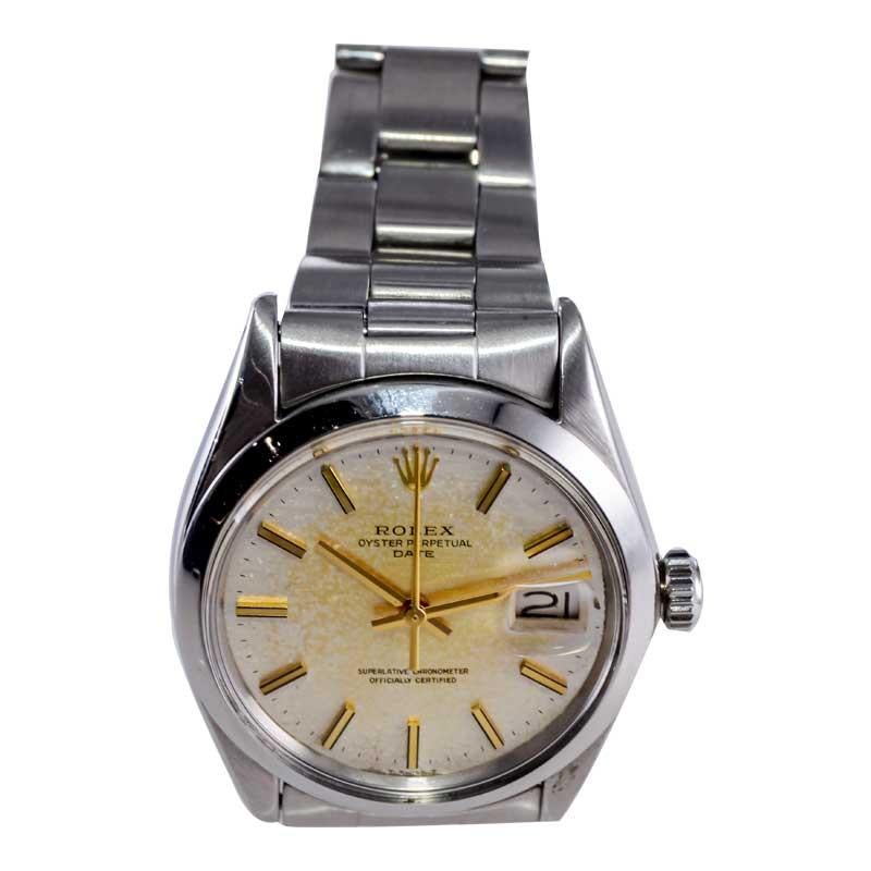 Rolex Steel Oyster Perpetual Date with Exceptional Factory Patinated Dial 1970's For Sale 2