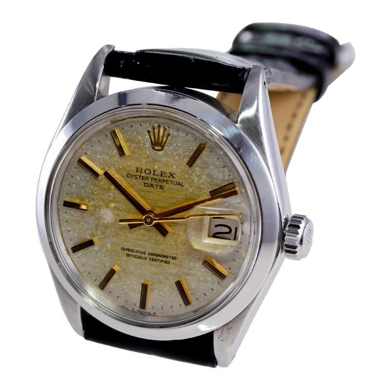 Rolex Steel Oyster Perpetual Date with Exceptional Factory Patinated Dial 1970's 5