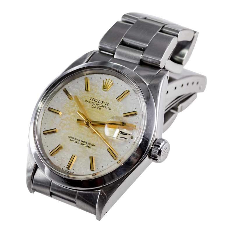 Rolex Steel Oyster Perpetual Date with Exceptional Factory Patinated Dial 1970's For Sale 5