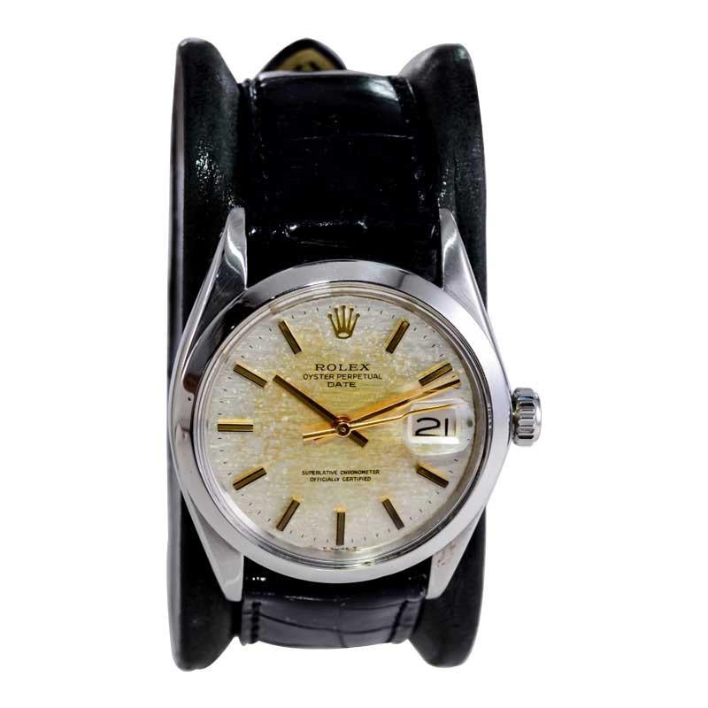 Rolex Steel Oyster Perpetual Date with Exceptional Factory Patinated Dial 1970's 1