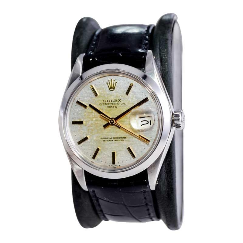 Rolex Steel Oyster Perpetual Date with Exceptional Factory Patinated Dial 1970's For Sale 3