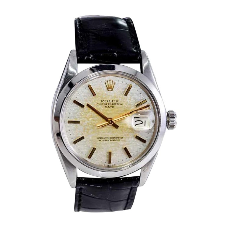 Rolex Stahl Oyster Perpetual Date mit außergewöhnlichem patiniertem Zifferblatt 1970er Jahre
