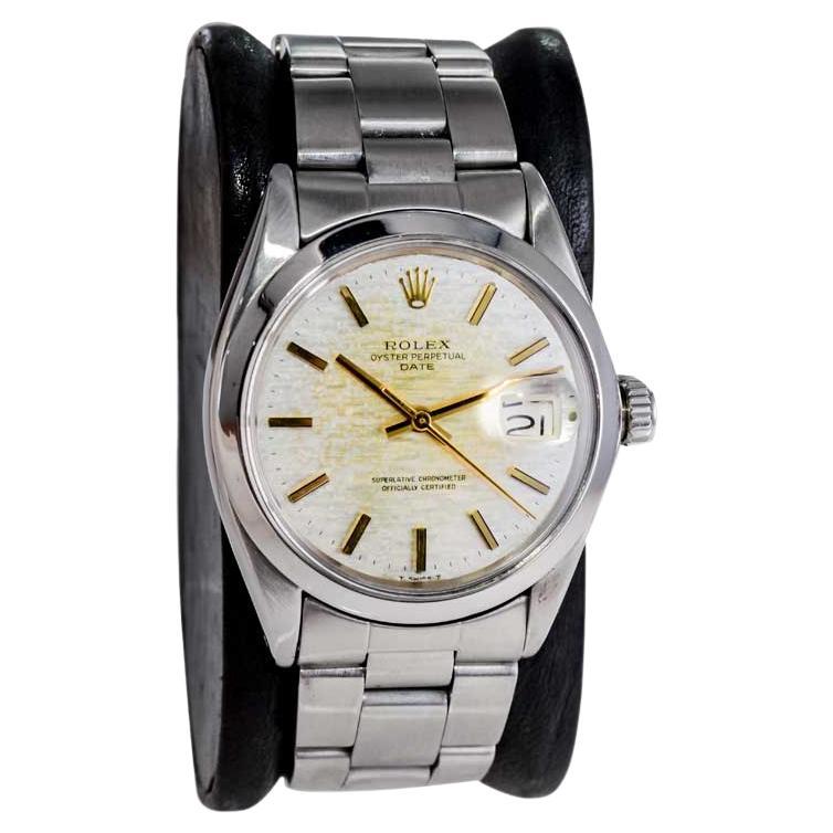 Rolex Steel Oyster Perpetual Date with Exceptional Factory Patinated Dial 1970's For Sale