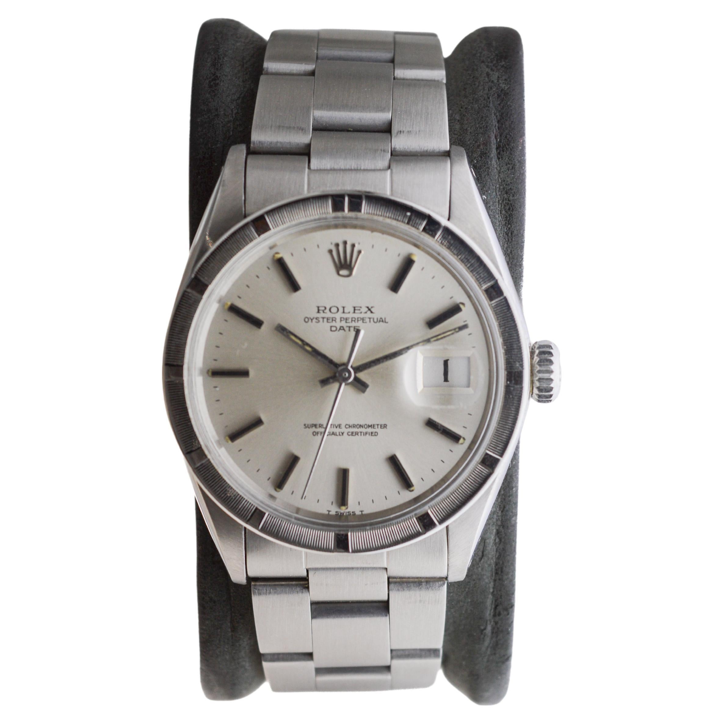 Moderne Rolex Steel Oyster Perpetual Date avec cadran d'origine, circa 1970's en vente