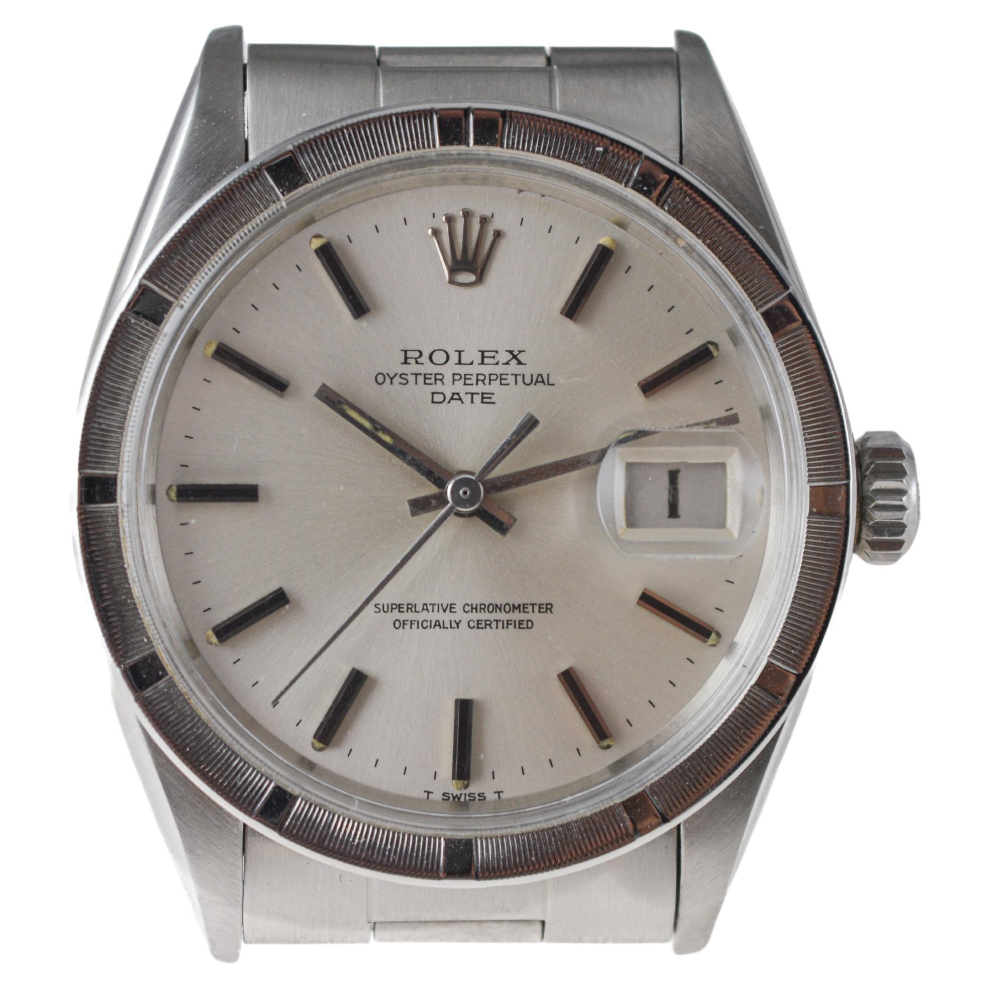 Rolex Steel Oyster Perpetual Date avec cadran d'origine, circa 1970's en vente 1