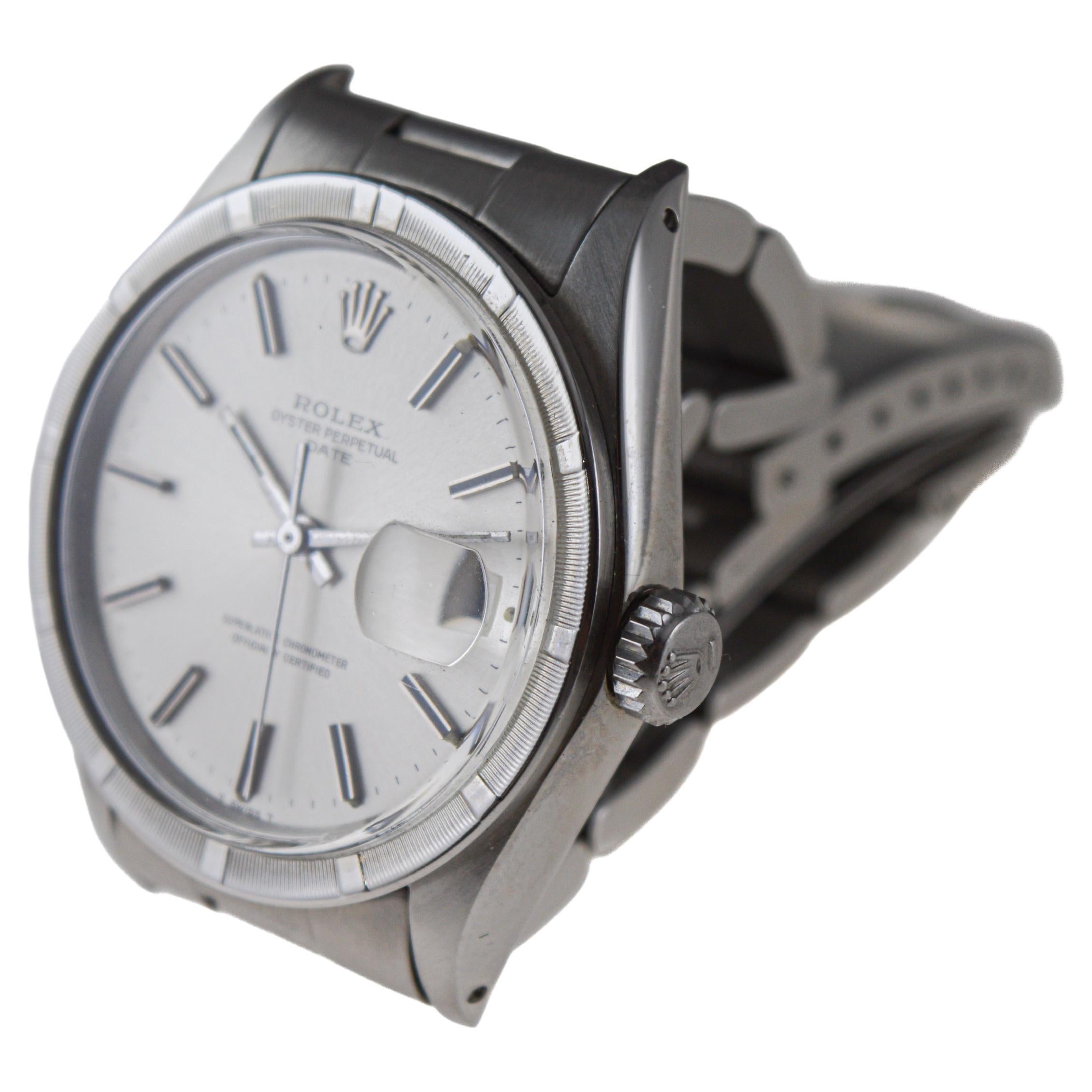 Rolex Steel Oyster Perpetual Date avec cadran d'origine, circa 1970's en vente 2