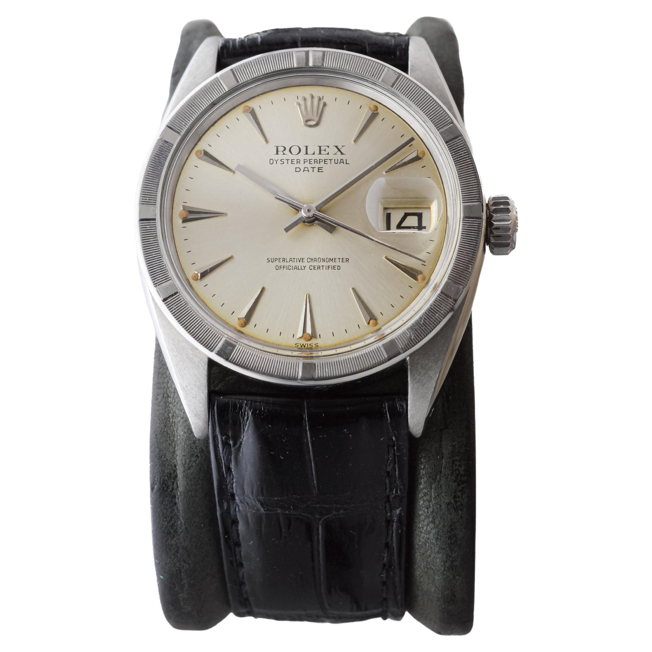 Femenino o masculino Rolex Oyster Perpetual Date de acero con esfera original de fábrica de 1960