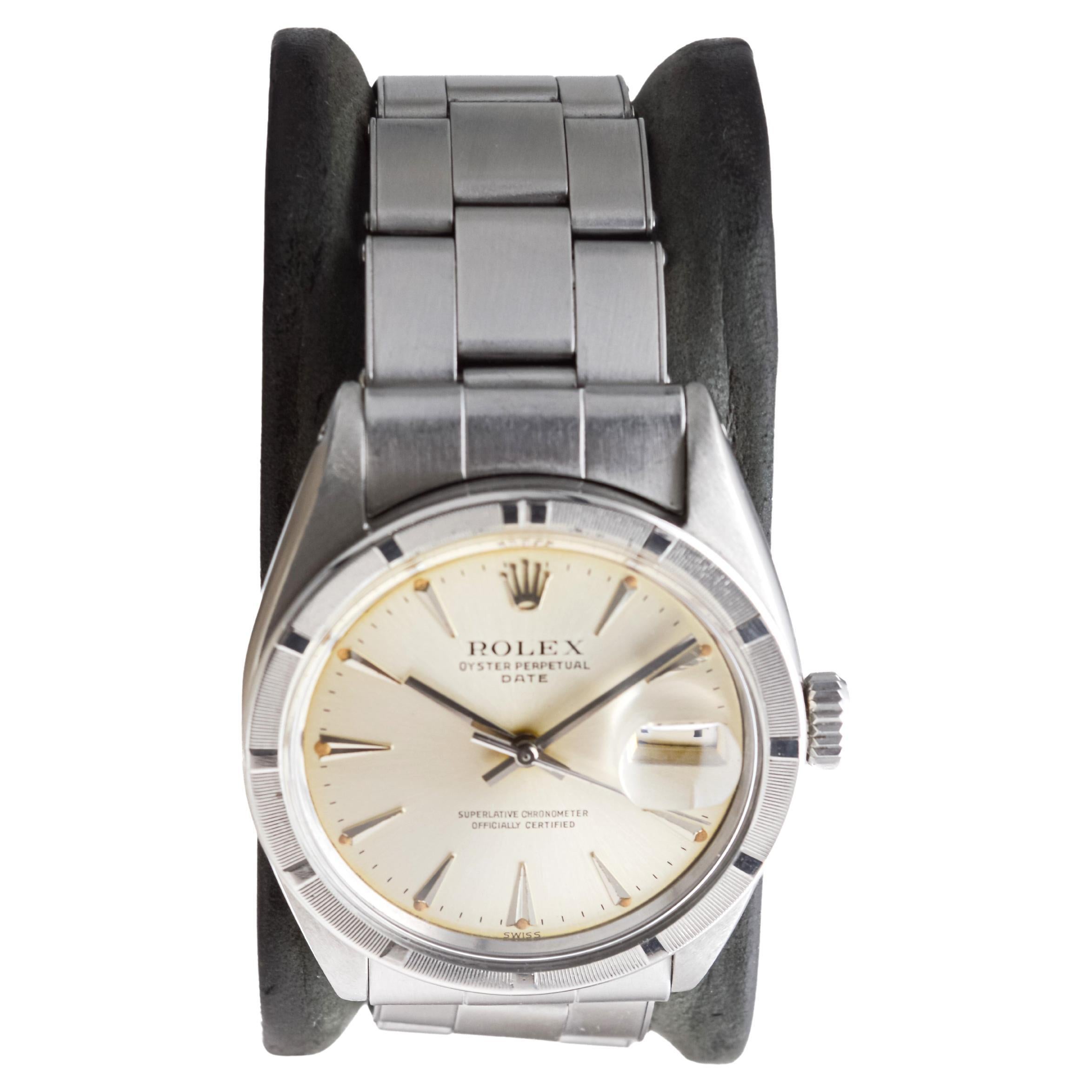 Rolex Steel Oyster Perpetual Date with Factory Original Dial From 1962 In Excellent Condition In Long Beach, CA
