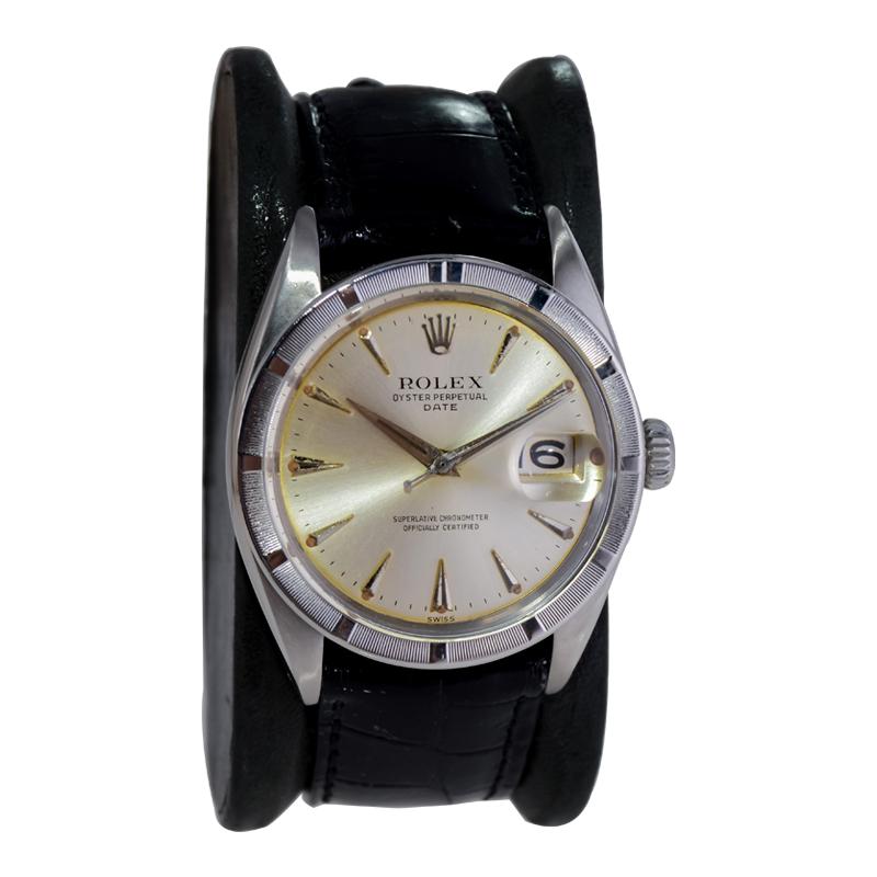Modernist Rolex Steel Oyster Perpetual Date With Factory Original Silver Dial 1960's